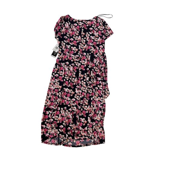 Perceptions Women Petite Floral Pink Fit Flare Midi Dress PM Short Sleeve NWT 17 - Picture 2 of 6